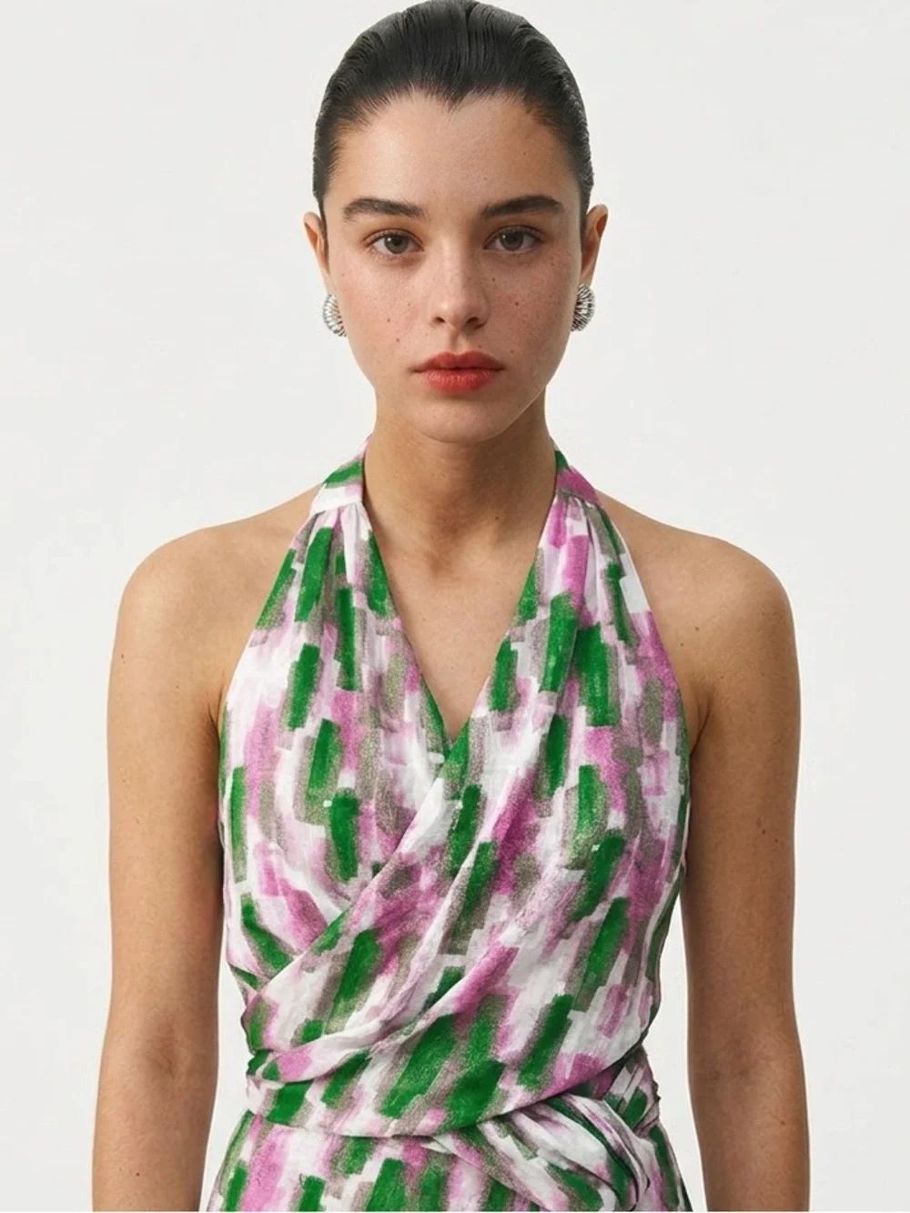 JOY JOY | Halter Wrap Top in Pink & Green Print Women’s Size X-Small